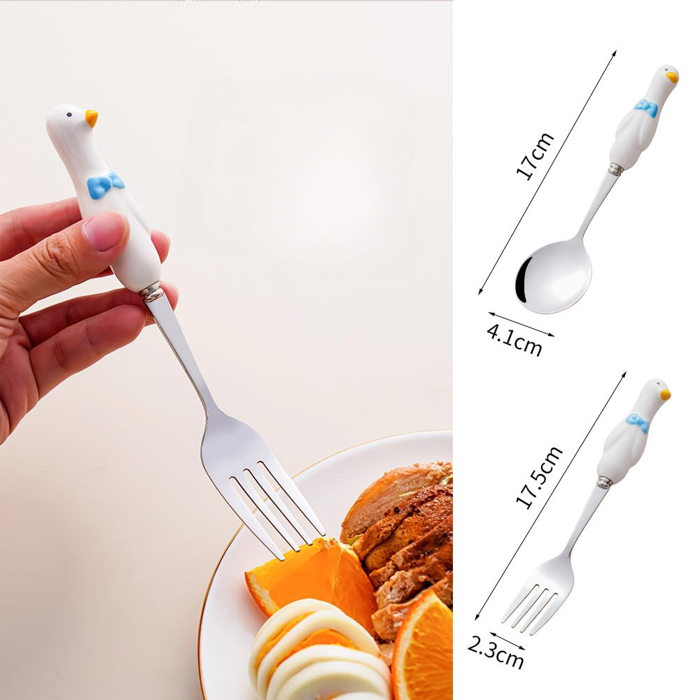 Close up of cartoon ceramic handle detail on stainless steel spoon