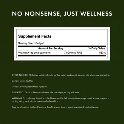 Swanson Beta Carotene 100 softgels supplement packaging label
