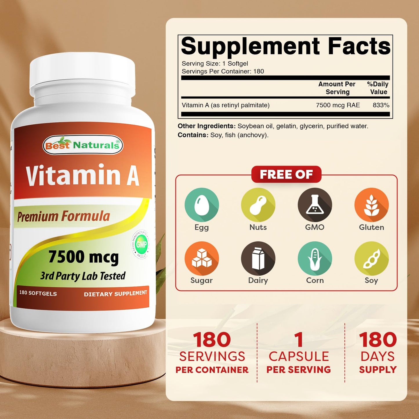 Best Naturals Vitamin A high potency supplement label details