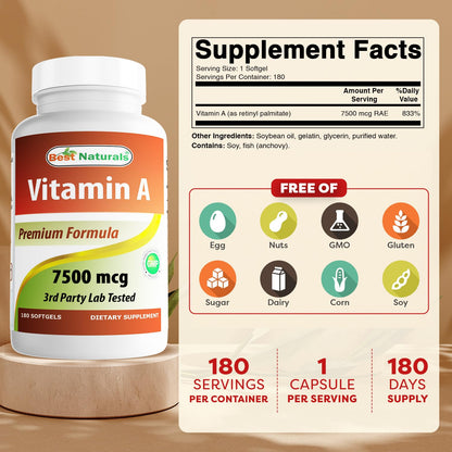 Best Naturals Vitamin A high potency supplement label details