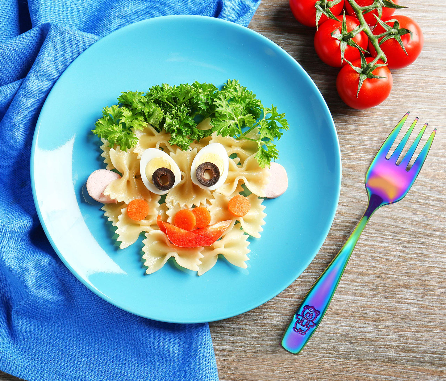 Top view of GlossyEnd stainless steel rainbow forks for mealtime