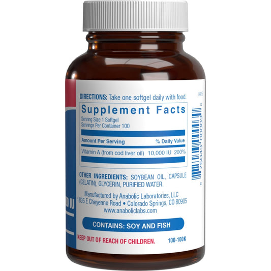 Anabolic Laboratories Vitamin A clinical formula supplement bottle side view