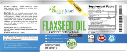 Vitalité Now Organic Flaxseed Oil authentic imported bottle showing expiration date and batch code details.