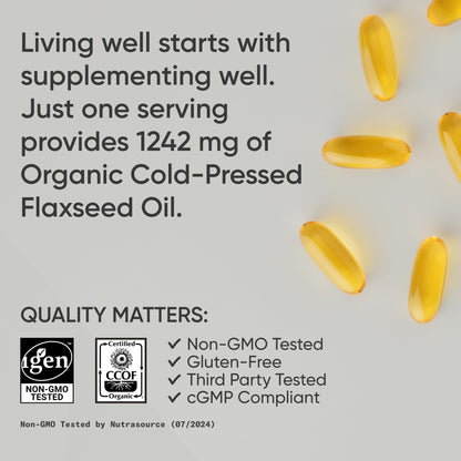 Authentic imported USA Sports Research flaxseed oil liquid softgels container setup on premium health display