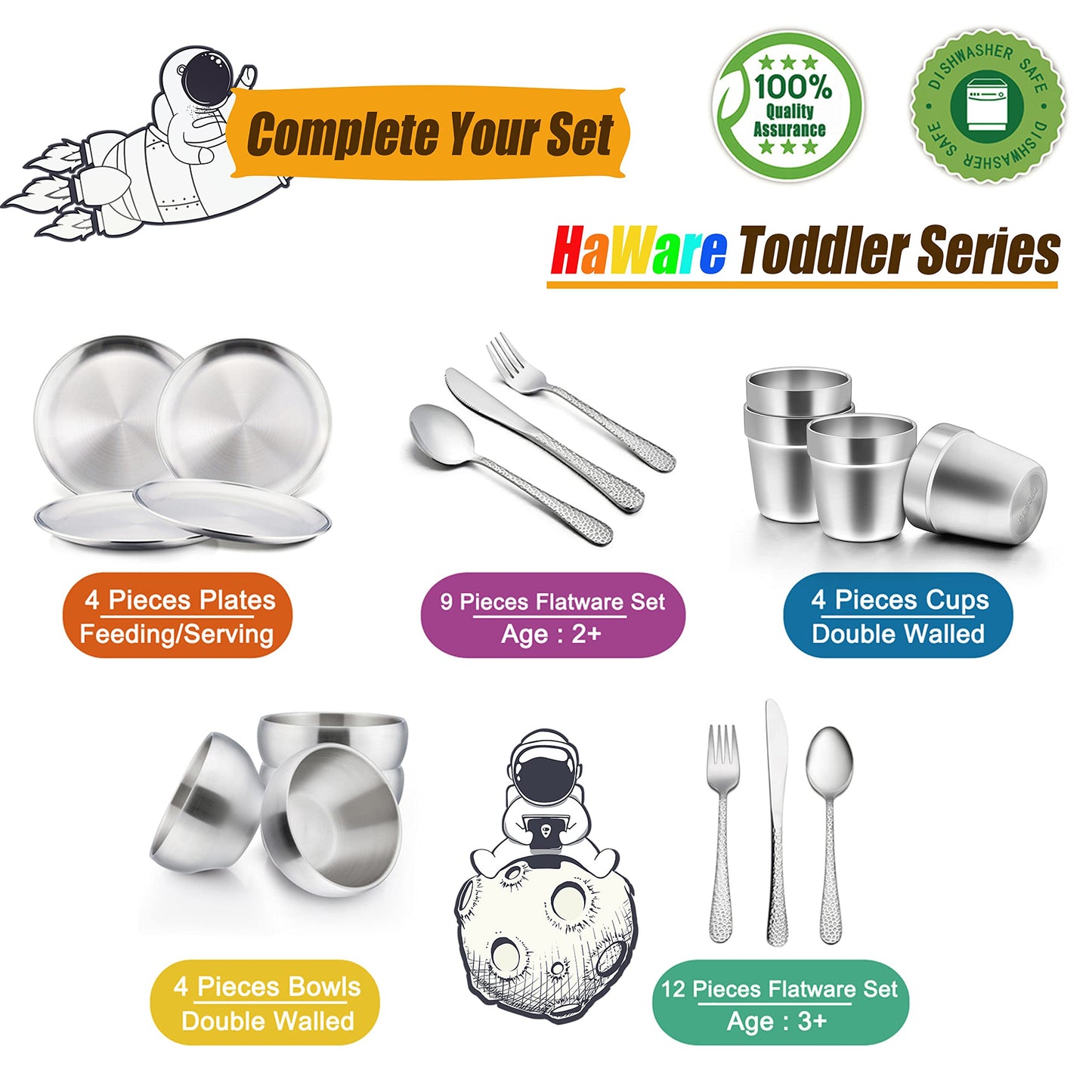 Full 9-piece set of HaWare kids stainless steel flatware