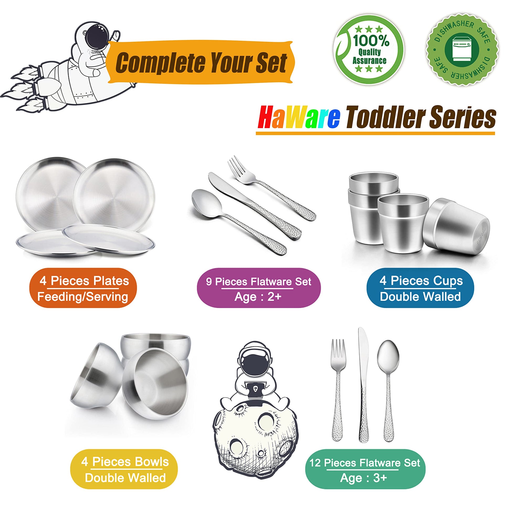 Full 9-piece set of HaWare kids stainless steel flatware
