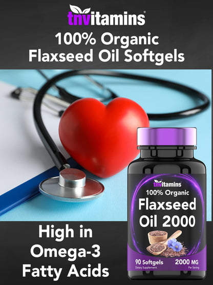 Authentic USA imported TNVitamins flaxseed oil 2000 mg dietary supplement bottle on a clean background