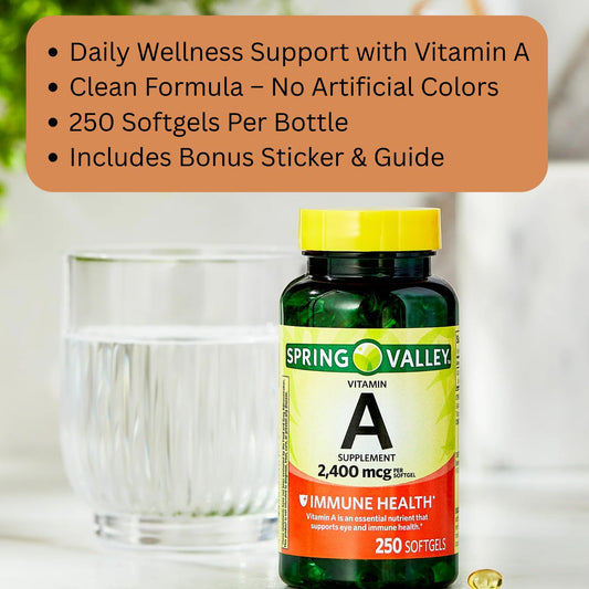 Unique Bundle Vitamin A 2,400 mcg 250 count bottle label details