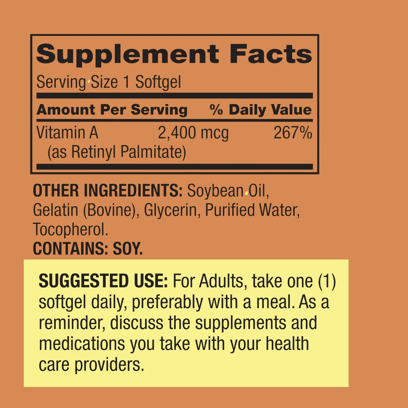 Authentic USA imported Vitamin A 250 softgels bottle