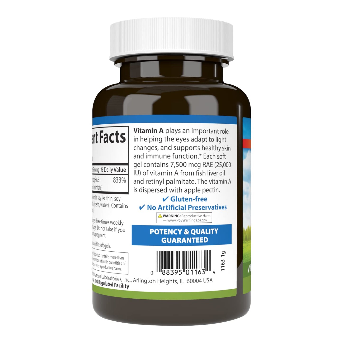 High potency Carlson Vitamin A capsules next to the premium product bottle.