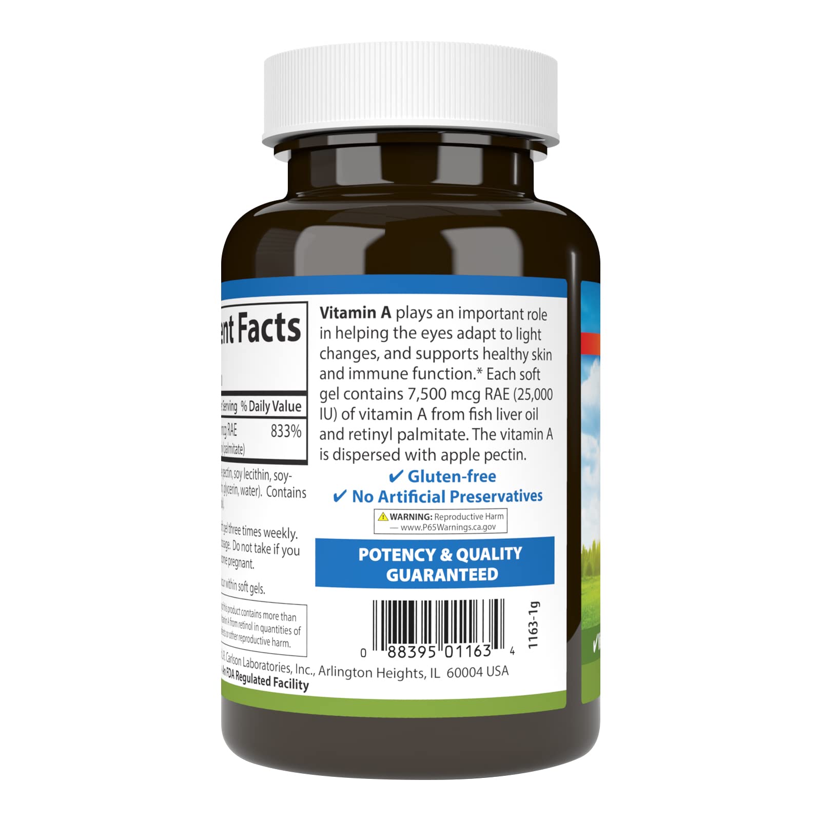 High potency Carlson Vitamin A capsules next to the premium product bottle.