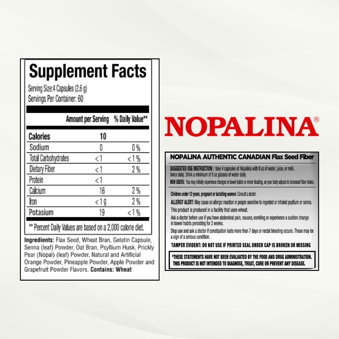 Nopalina natural regularity fiber supplement bottle cap and seal