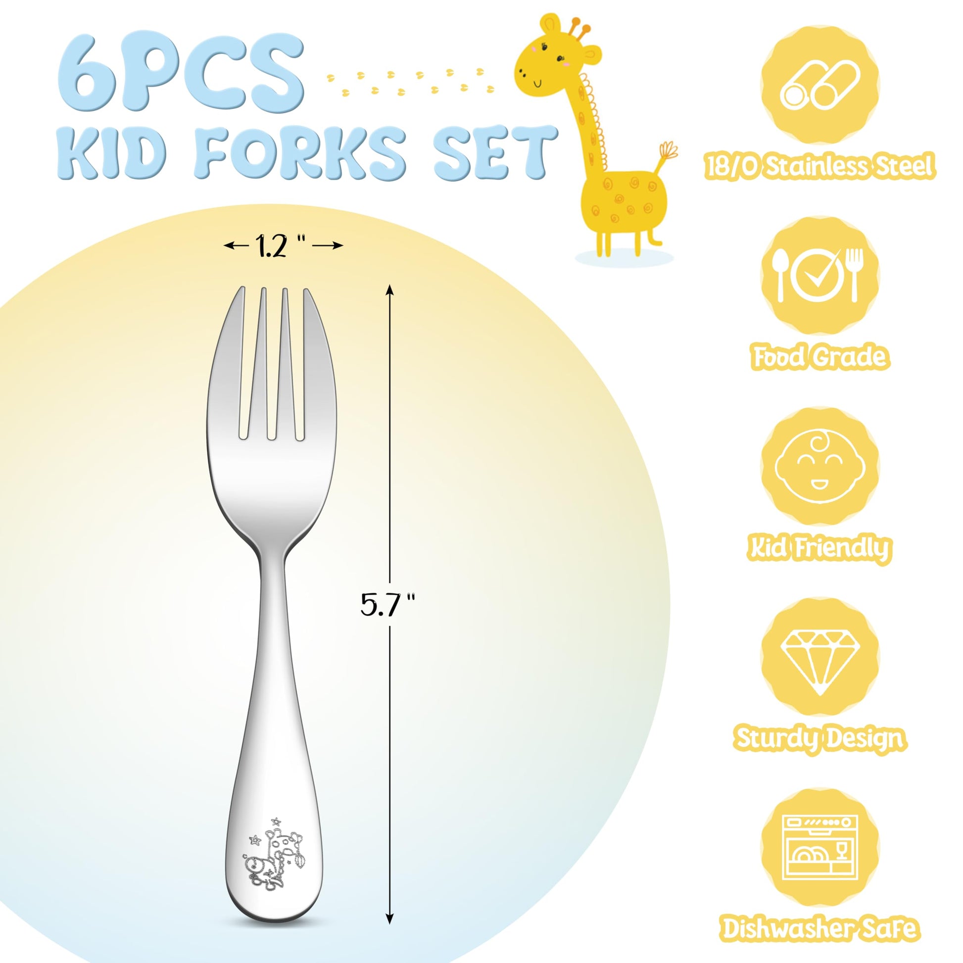 Close up of TeamFar stainless steel fork with giraffe handle