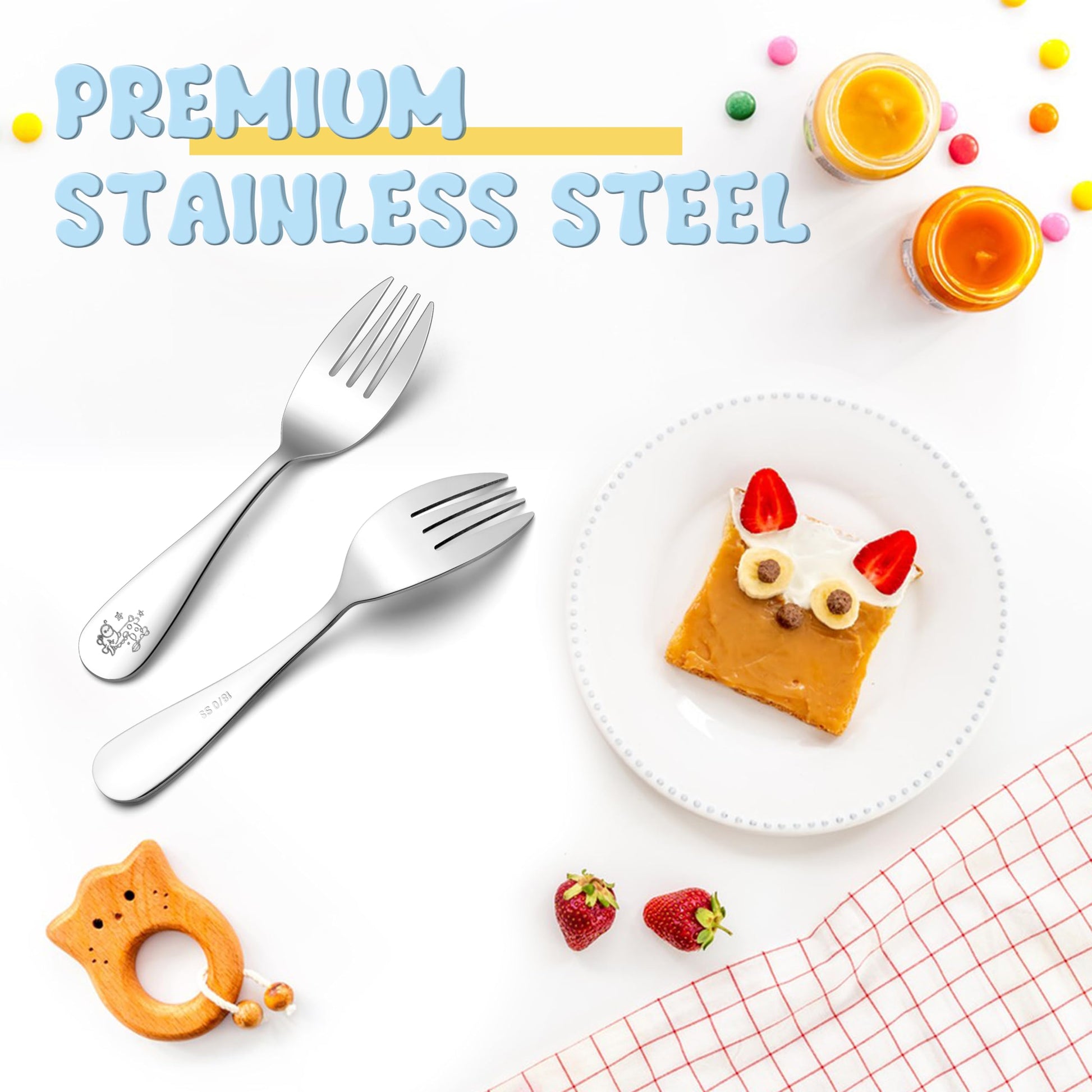 TeamFar toddler forks placed on a dinner plate