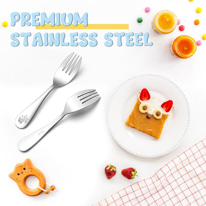 TeamFar toddler forks placed on a dinner plate