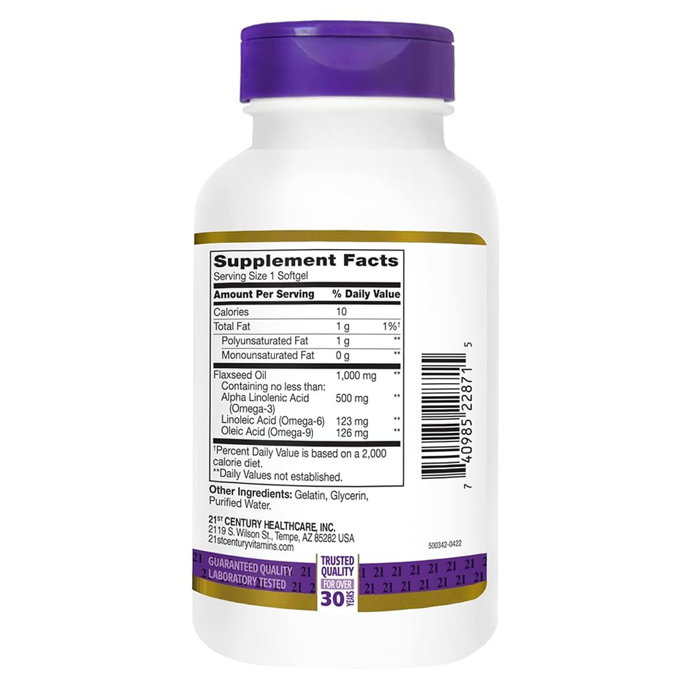 21st Century Flaxseed Oil 1000mg supplement facts label