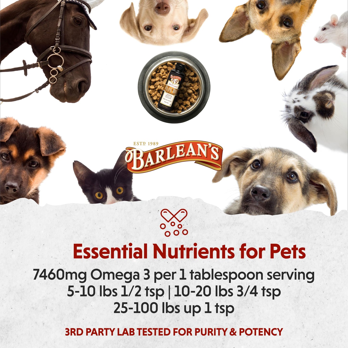 Authentic USA imported Barlean's flaxseed oil for animal joint mobility and health support
