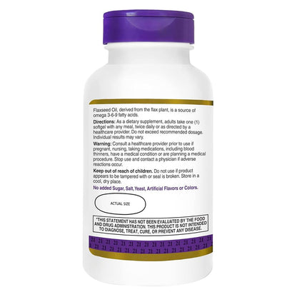 21st Century Flaxseed Oil 1000mg bottle side profile