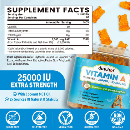 Now Duwhot Vitamin A Gummies supplement facts label