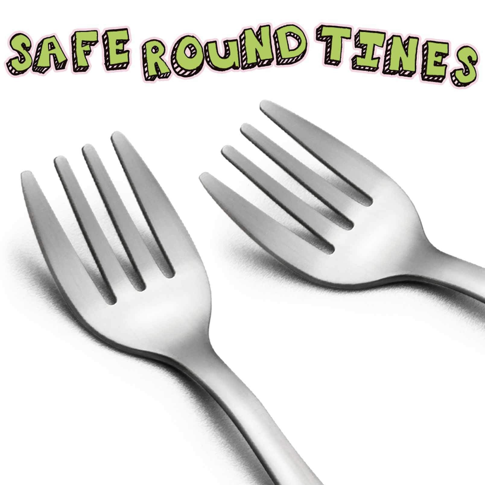 Close up of laser carved animal design on toddler fork handle
