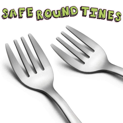 Close up of laser carved animal design on toddler fork handle
