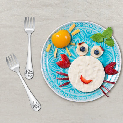 Toddler eating independently with TeamFar stainless steel fork