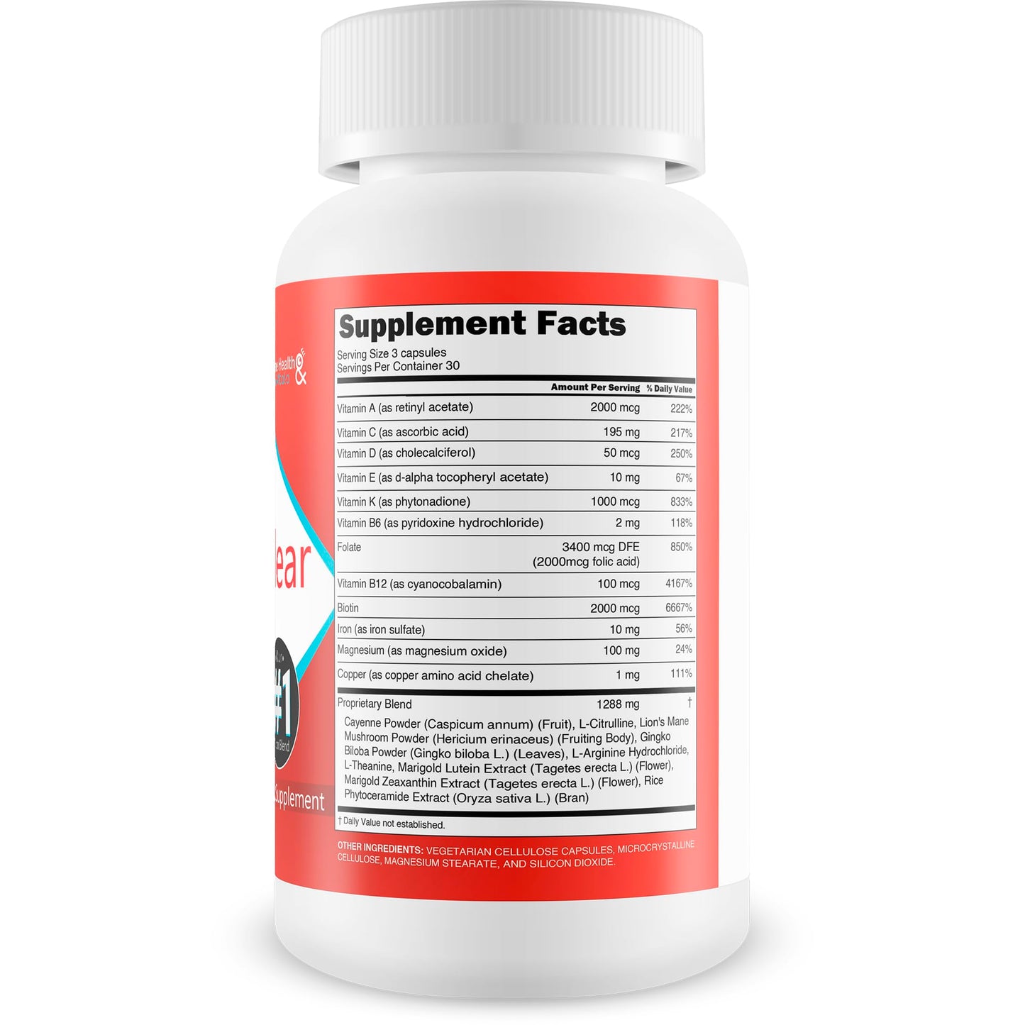 Pro VisiClear dietary supplement bottle showing vitamin A benefits
