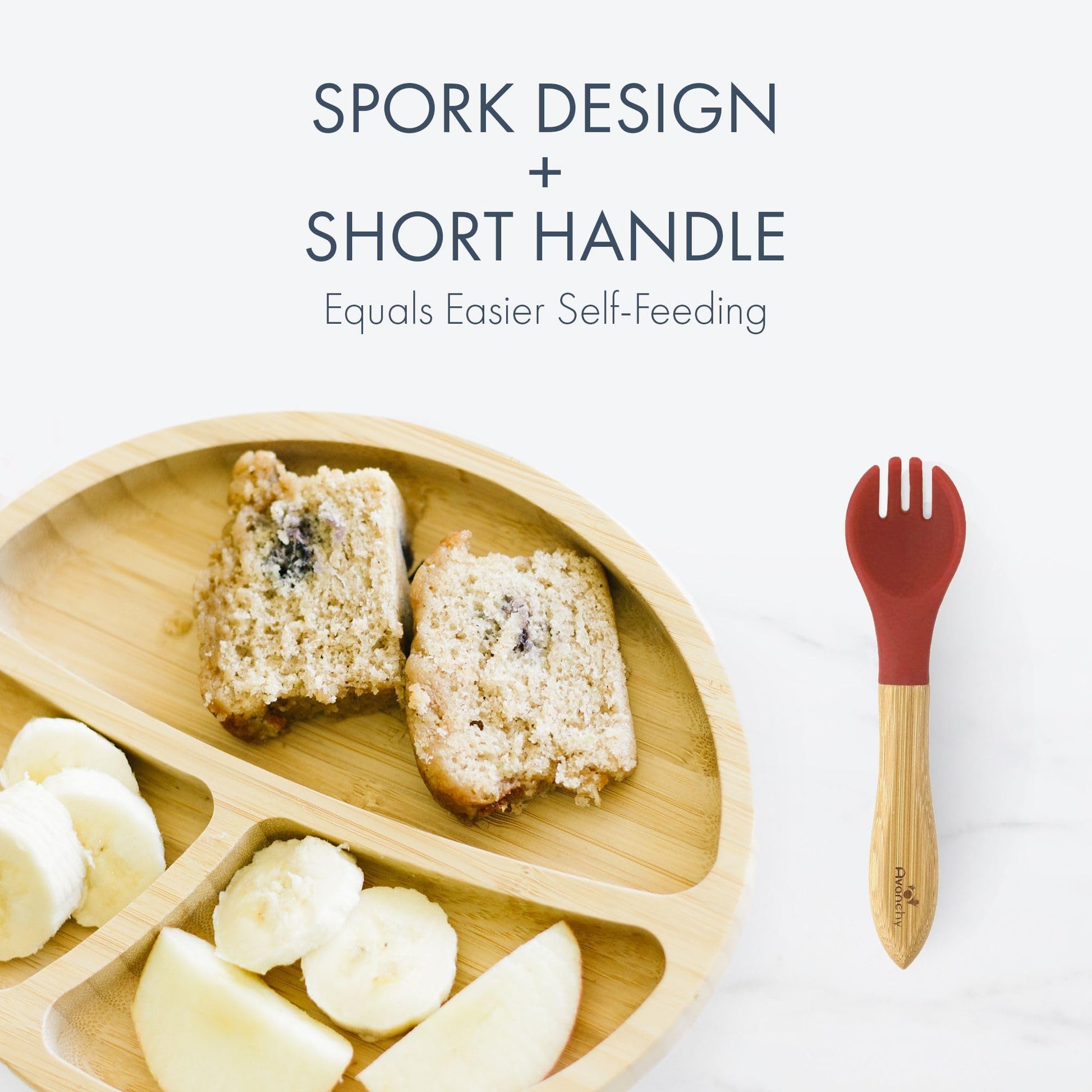 Close up of soft silicone tip on Avanchy baby led weaning fork