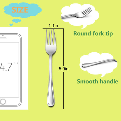 Stainless steel kids forks showing rounded edges