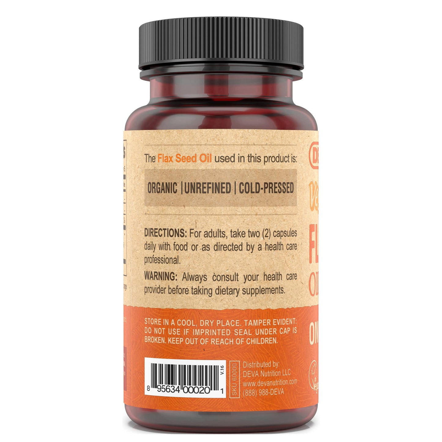 DEVA plant based flaxseed oil 90 capsules packaging detail