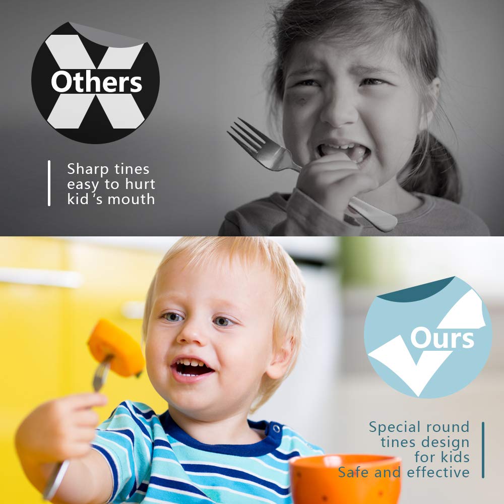 Top view of dishwasher safe Funnuo kids stainless steel forks