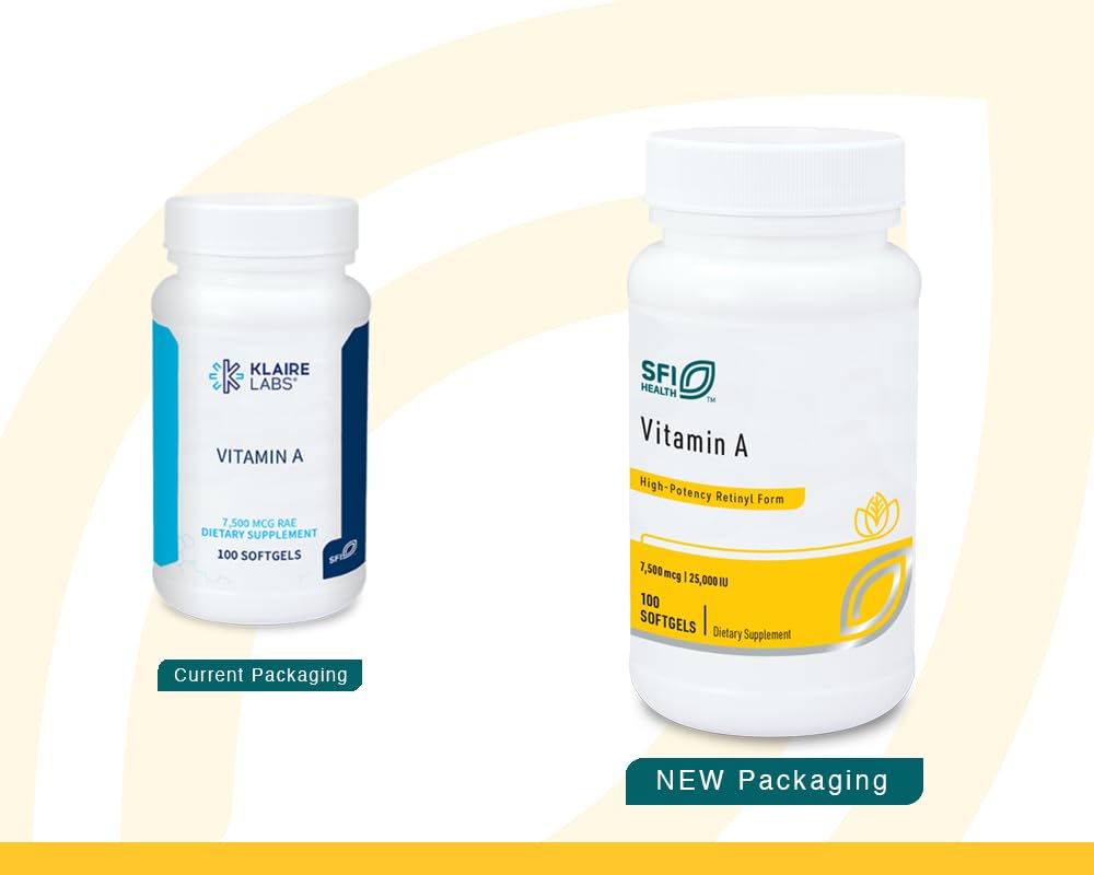 Klaire Labs Vitamin A 100 softgels high potency supplement label