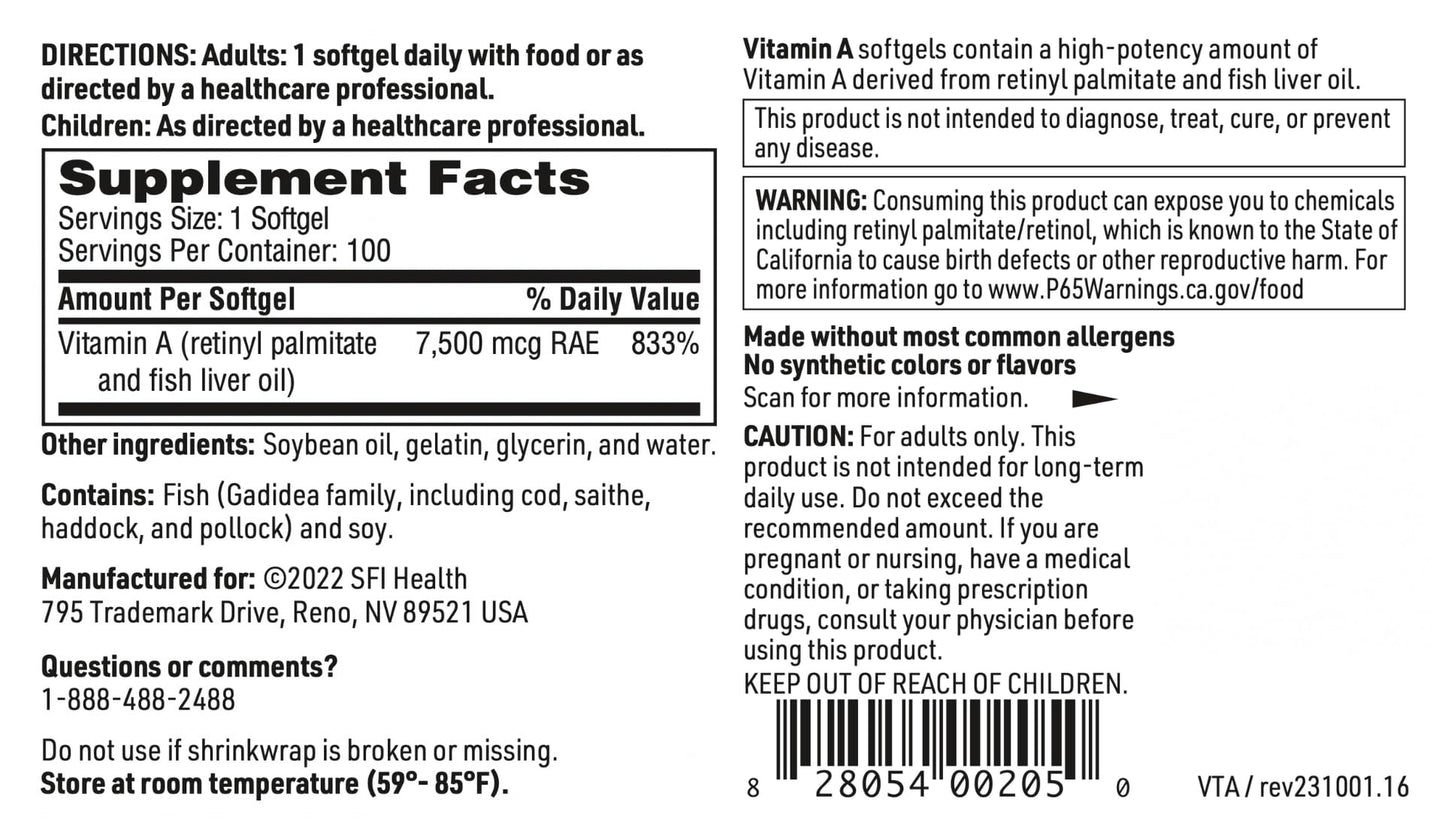 Klaire Labs SFI Health Vitamin A imported supplement bottle