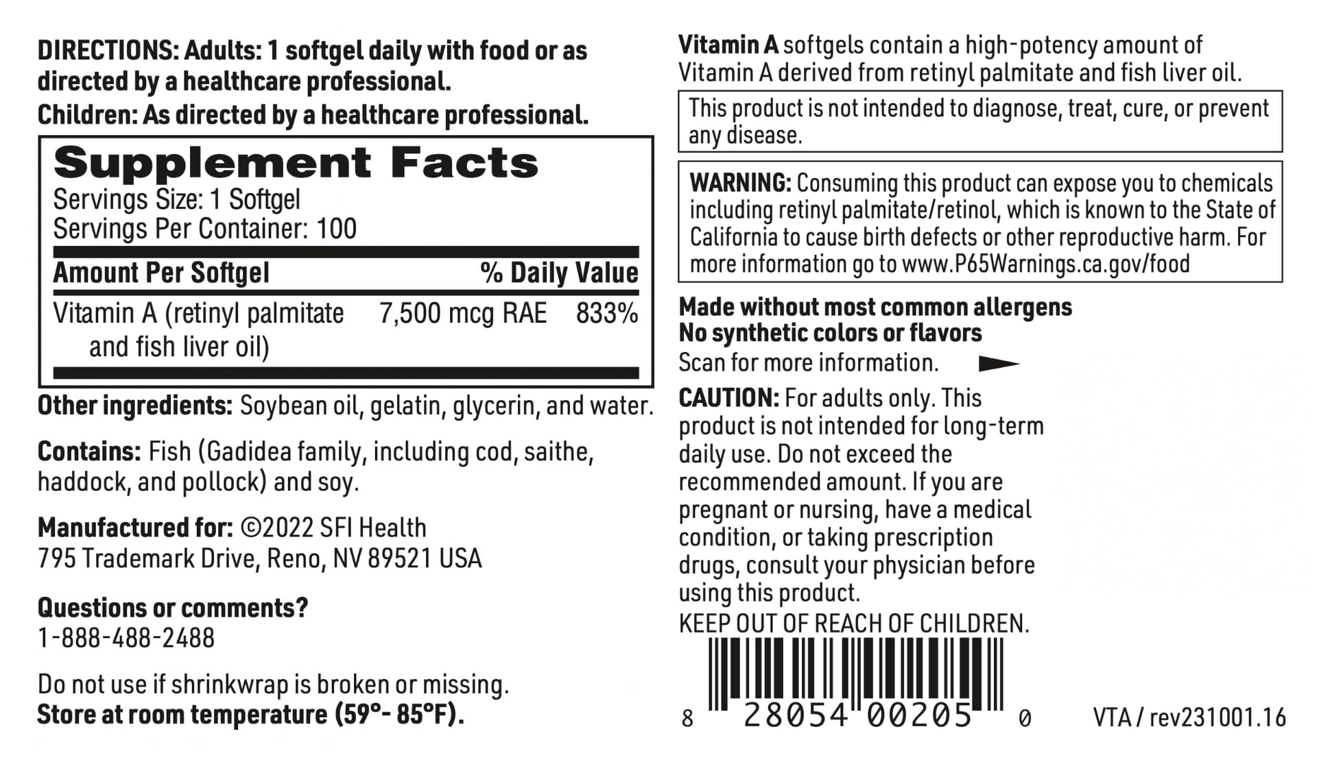 Klaire Labs SFI Health Vitamin A imported supplement bottle
