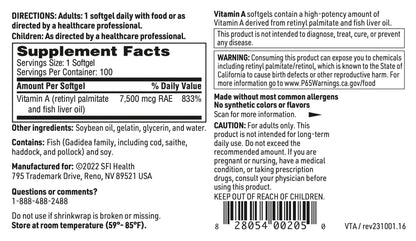 Klaire Labs SFI Health Vitamin A imported supplement bottle
