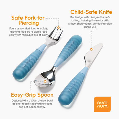 Close up of NumNum blue silicone handle texture