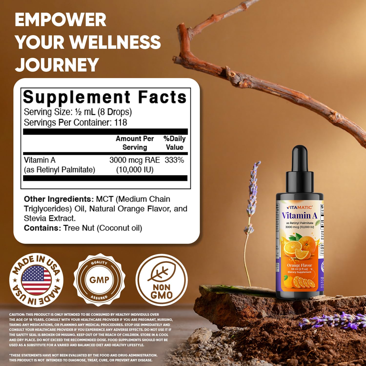 Vitamatic Vitamin A dropper and liquid texture detail
