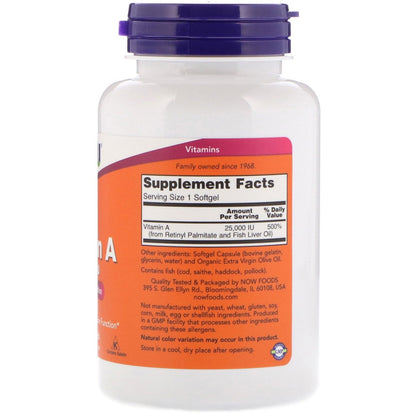 Now Foods Vitamin A fish liver oil supplement bottle