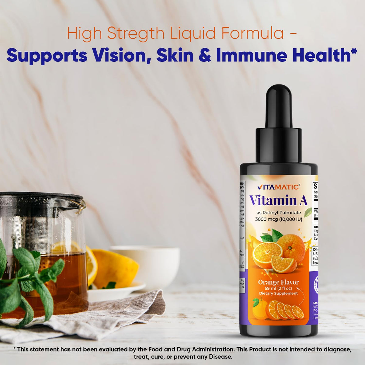 Vitamatic Vitamin A liquid drops ingredients display