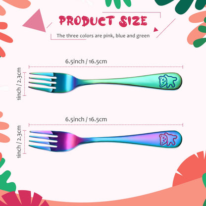 Six piece set of colorful rainbow toddler silverware for self feeding