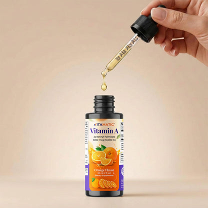 Vitamatic Vitamin A bottle with immune support graphic
