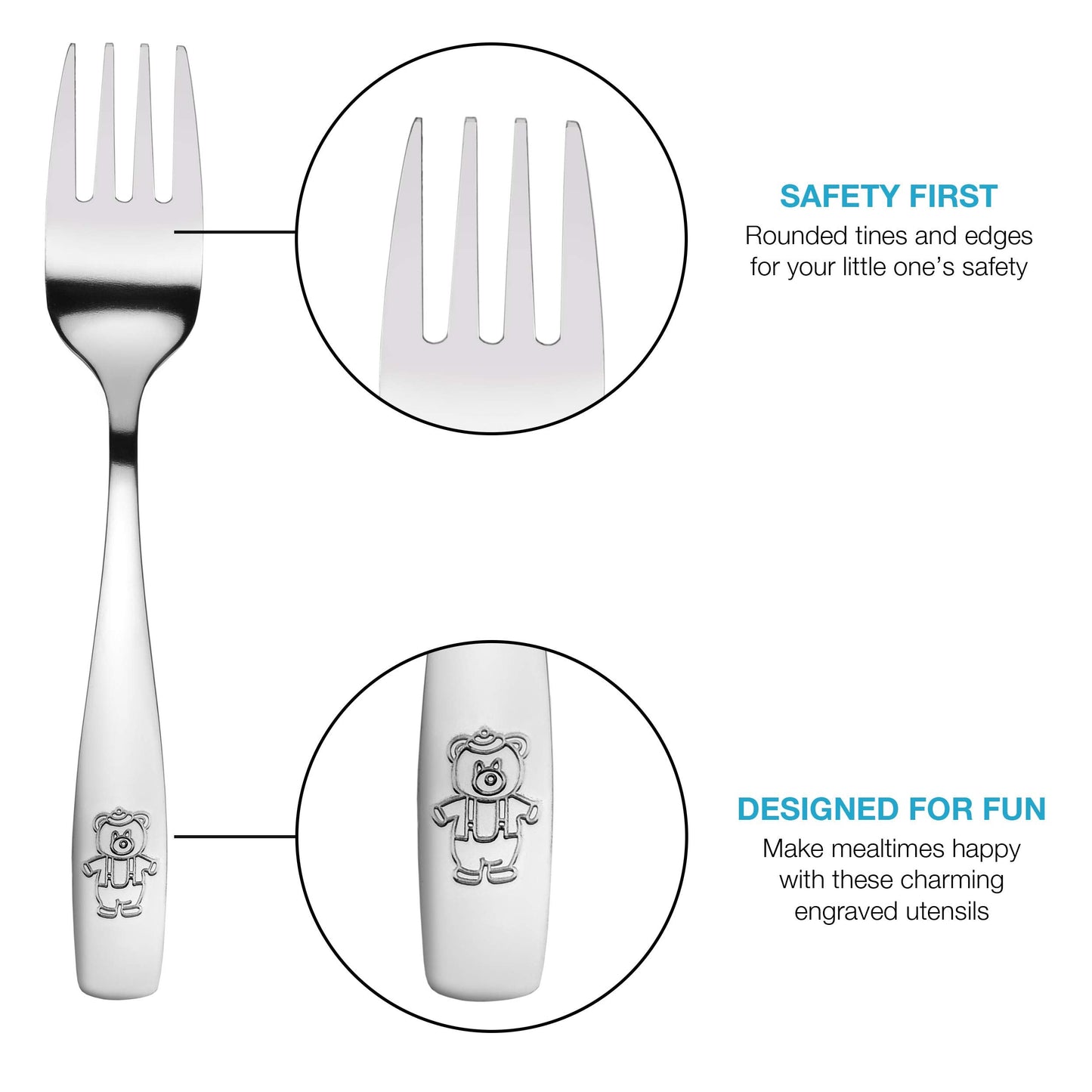 GlossyEnd stainless steel toddler forks with rounded tines