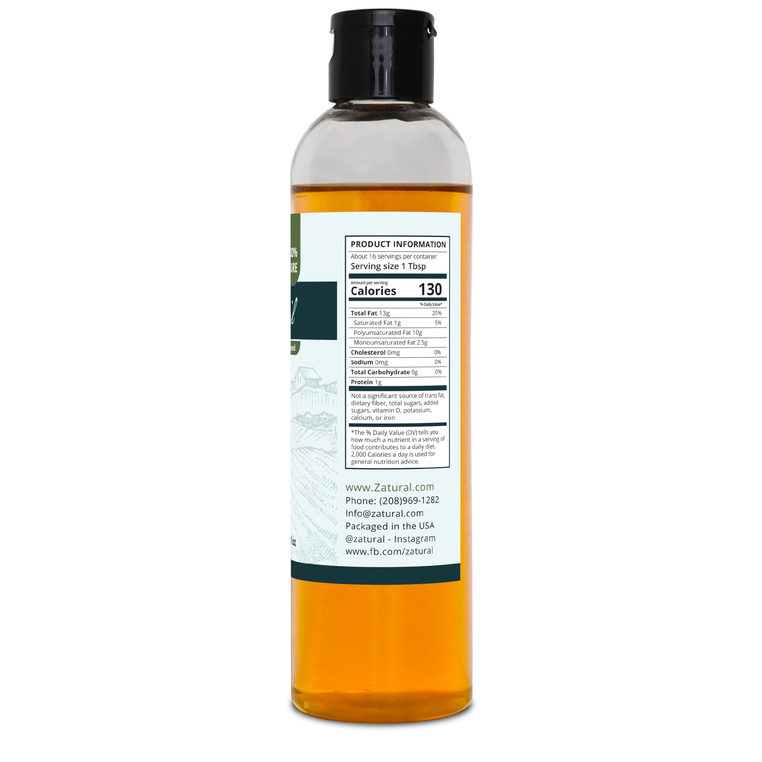 Zatural liquid flax seed oil rich in plant based omega three six nine fatty acids