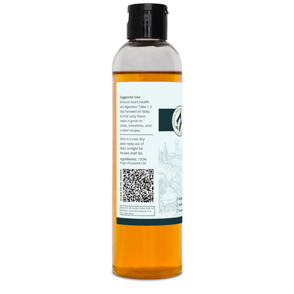 Cold pressed unrefined non GMO flaxseed oil bottle for dietary nutrition and skincare