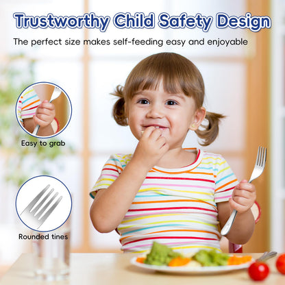 Premium food grade stainless steel kid cutlery collection spread out on dining table