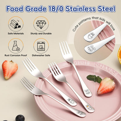 Ergonomic toddler flatware handles designed for easy self feeding grip