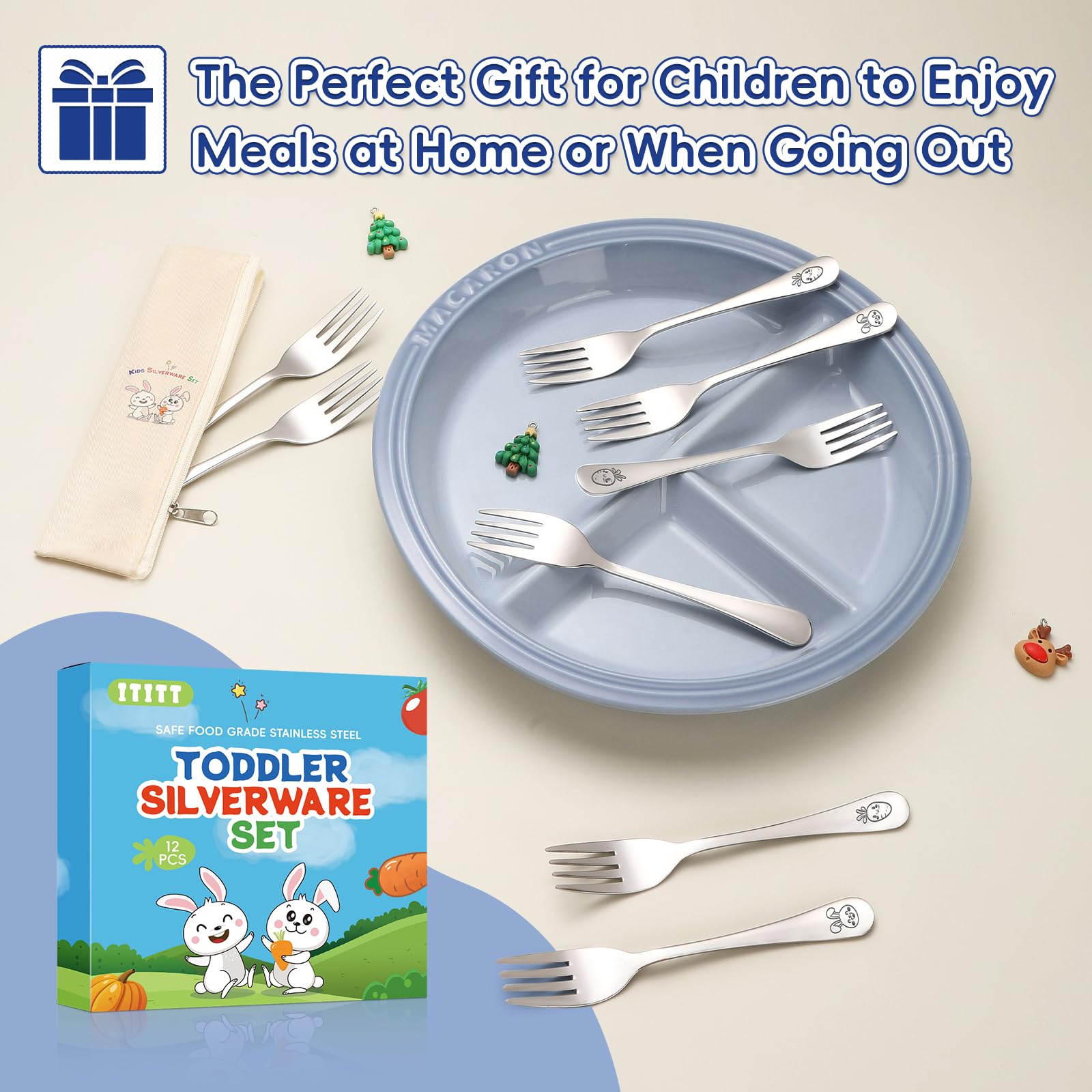 Durable and rust free children silverware stacked inside a kitchen drawer