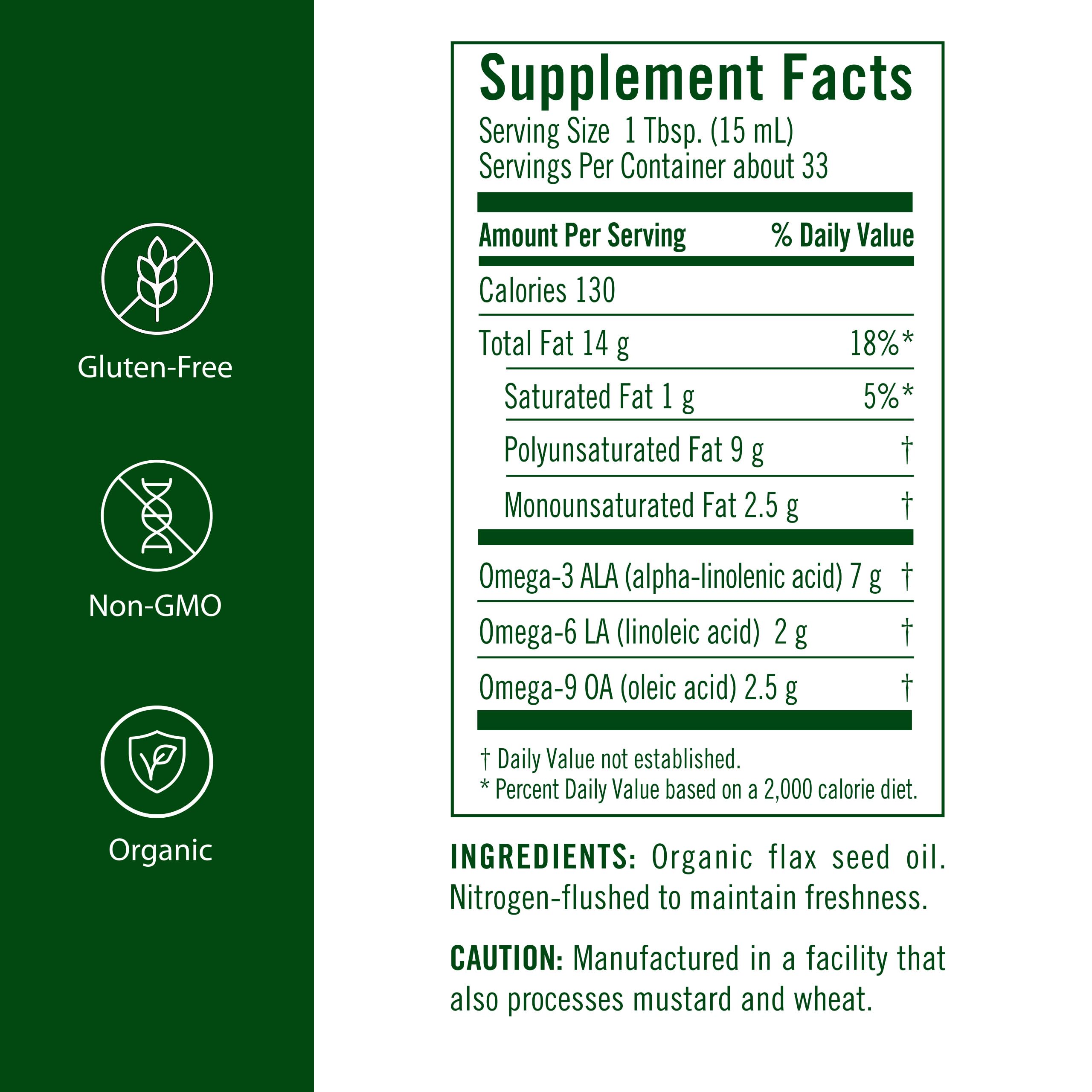 Flora cold pressed unrefined organic flax oil 17 fluid ounce amber glass bottle packaging