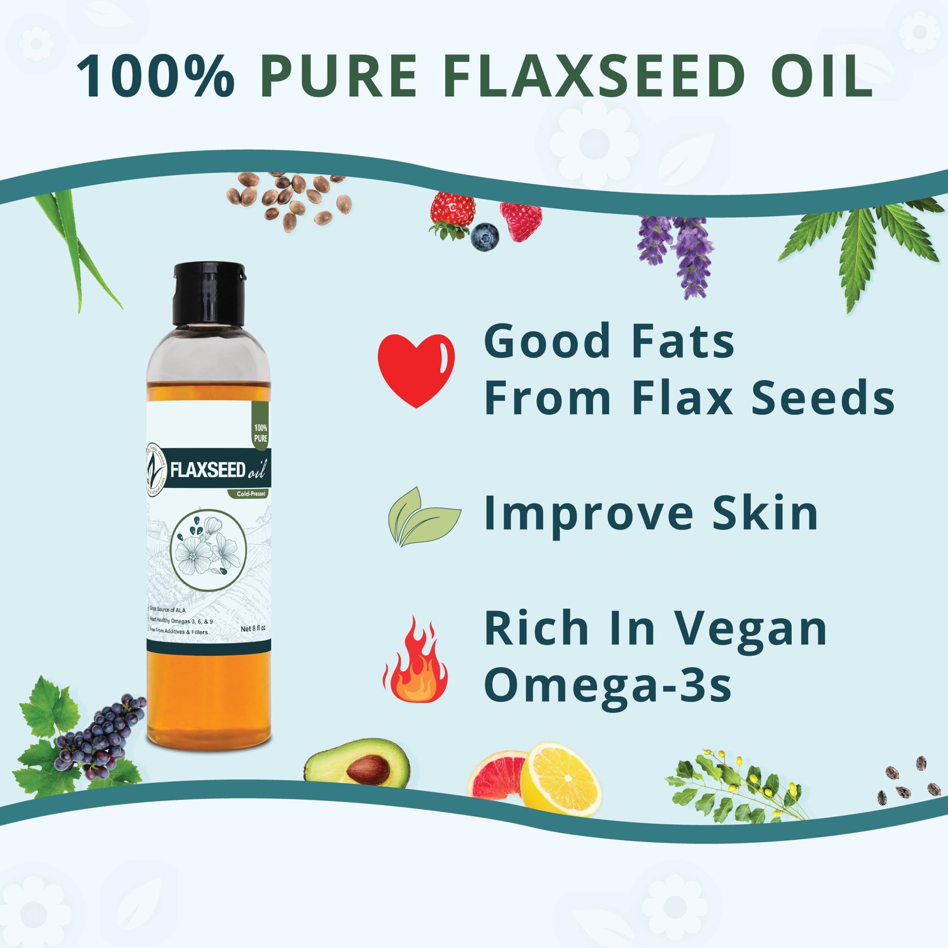 Zatural cold pressed flaxseed oil liquid nutritional supplement for daily heart and skin health