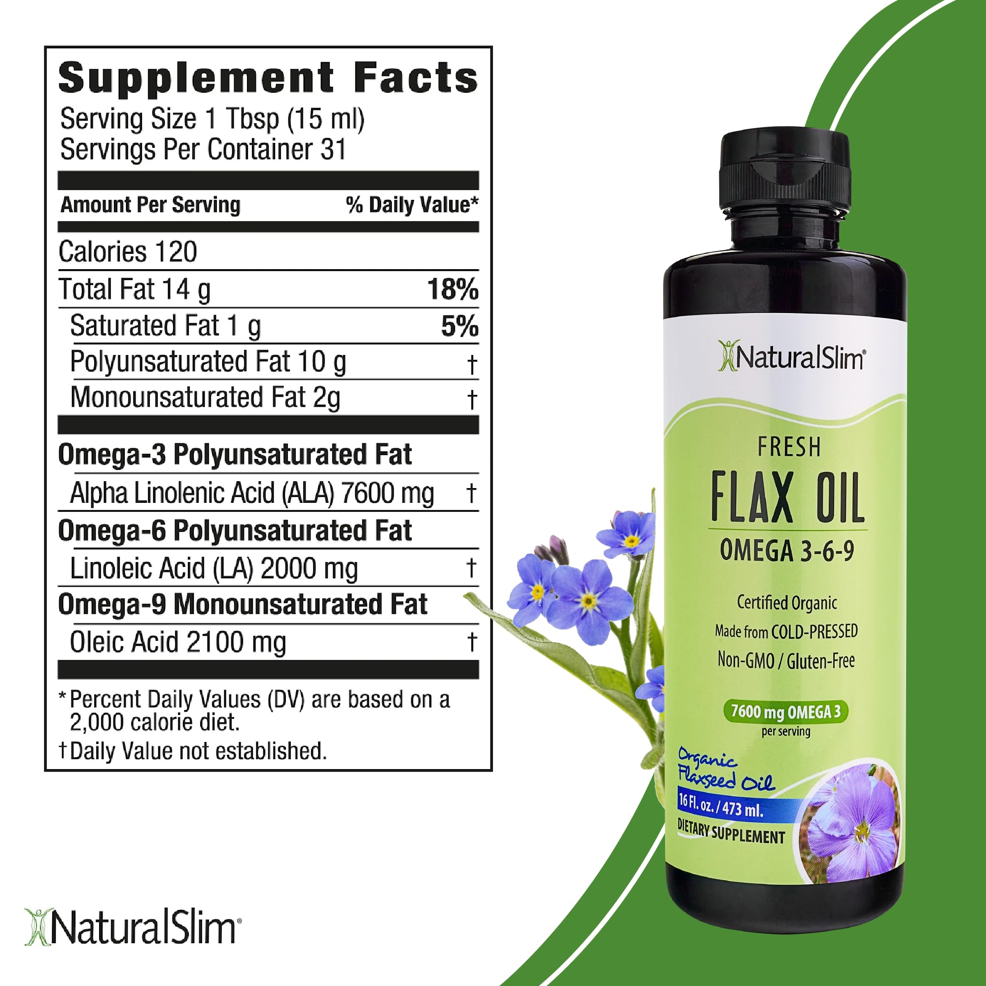 NaturalSlim liquid flaxseed oil omega supplement nutritional facts label
